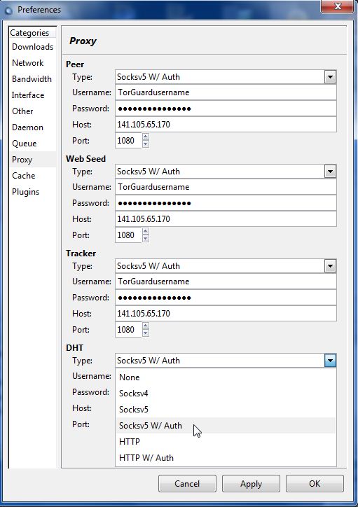 Deluge Proxy Settings